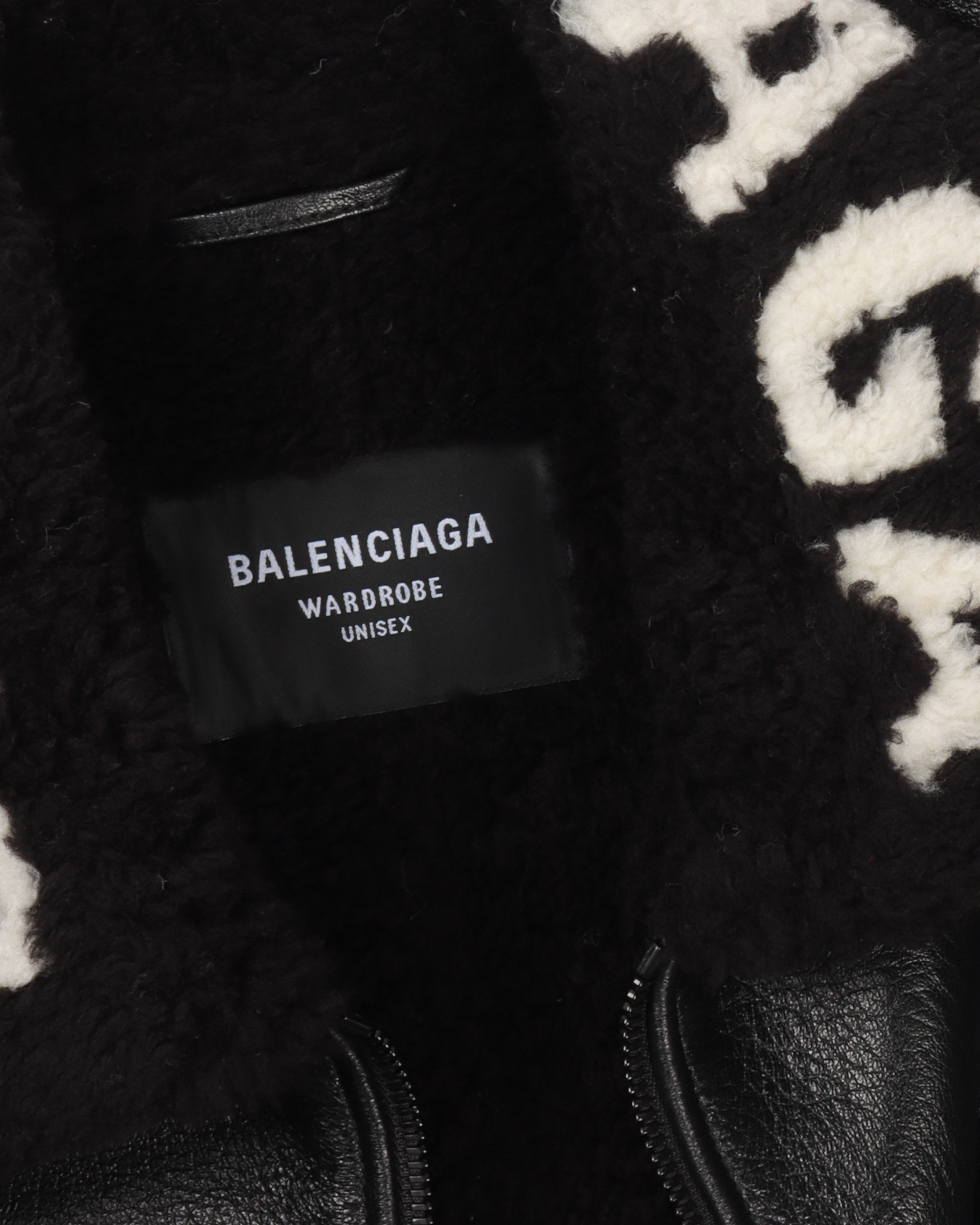 Collar-Logo Shearling Leather Jacket