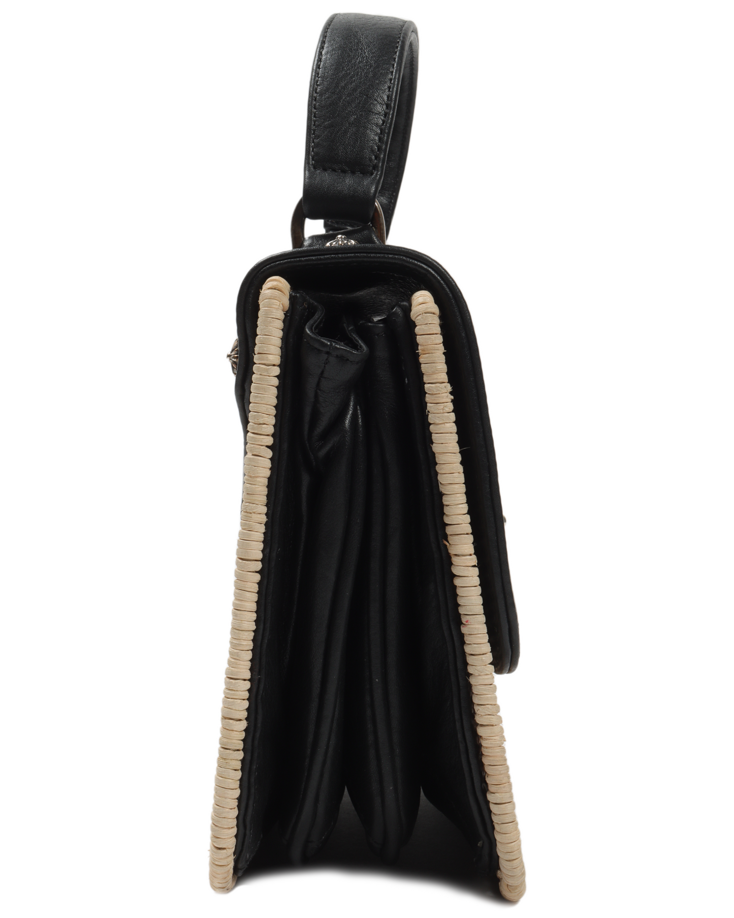 Basket-Weave Leather Accordion Wicker Bag
