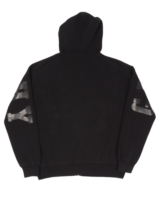 Zip Hooded Sweatshirt Leather Detail