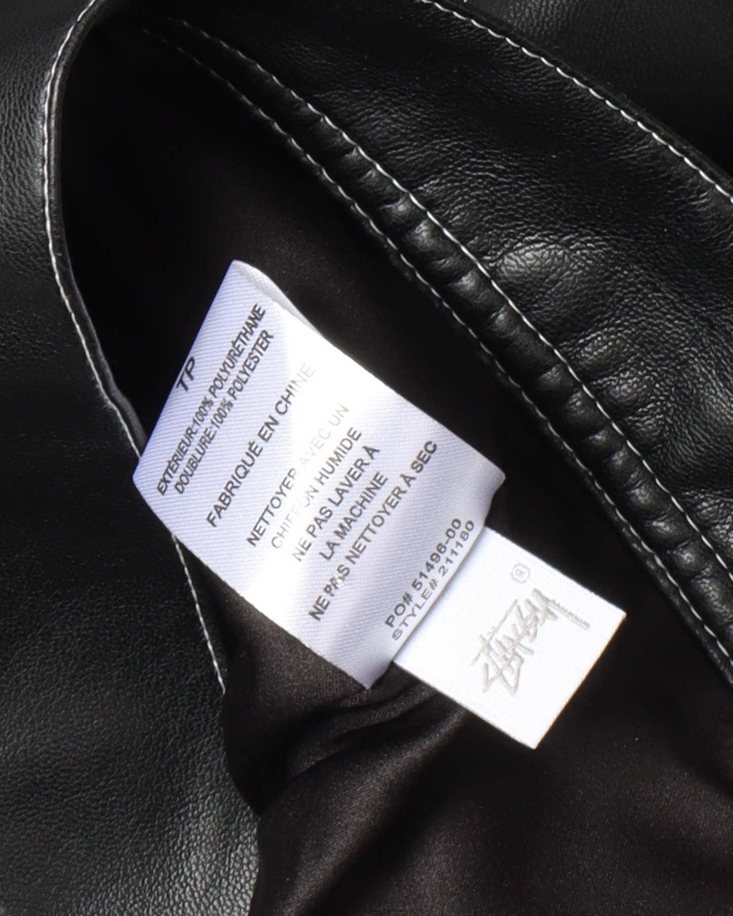 Contrast-Stitched Faux Leather Coat