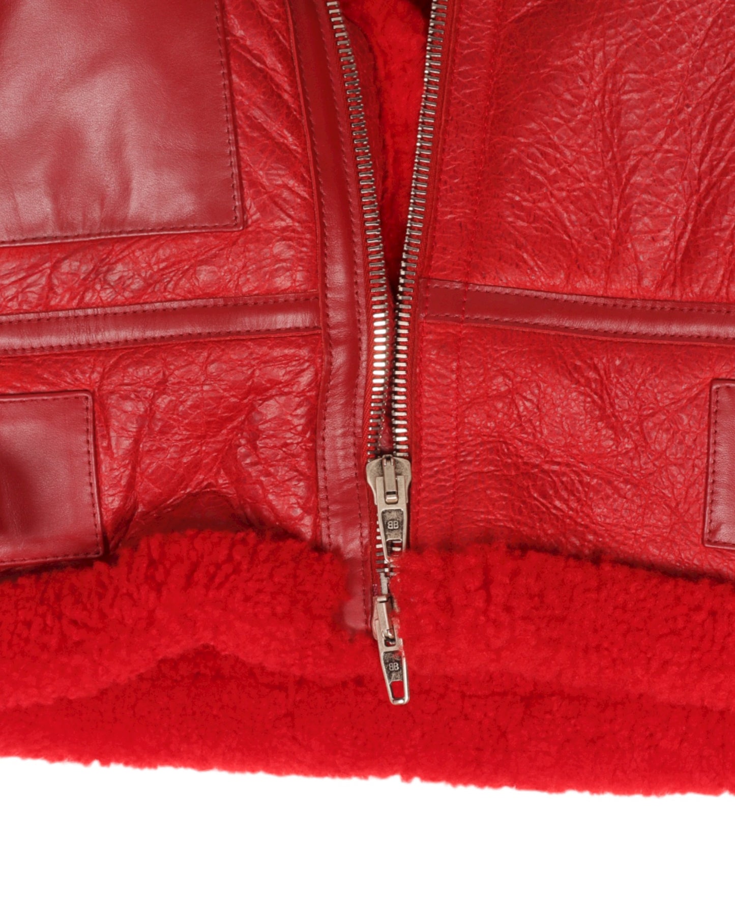 Leather Collar-Logo Shearling Jacket