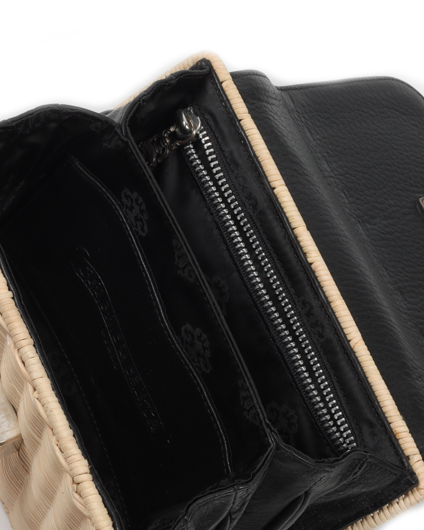 Basket-Weave Leather Accordion Wicker Bag