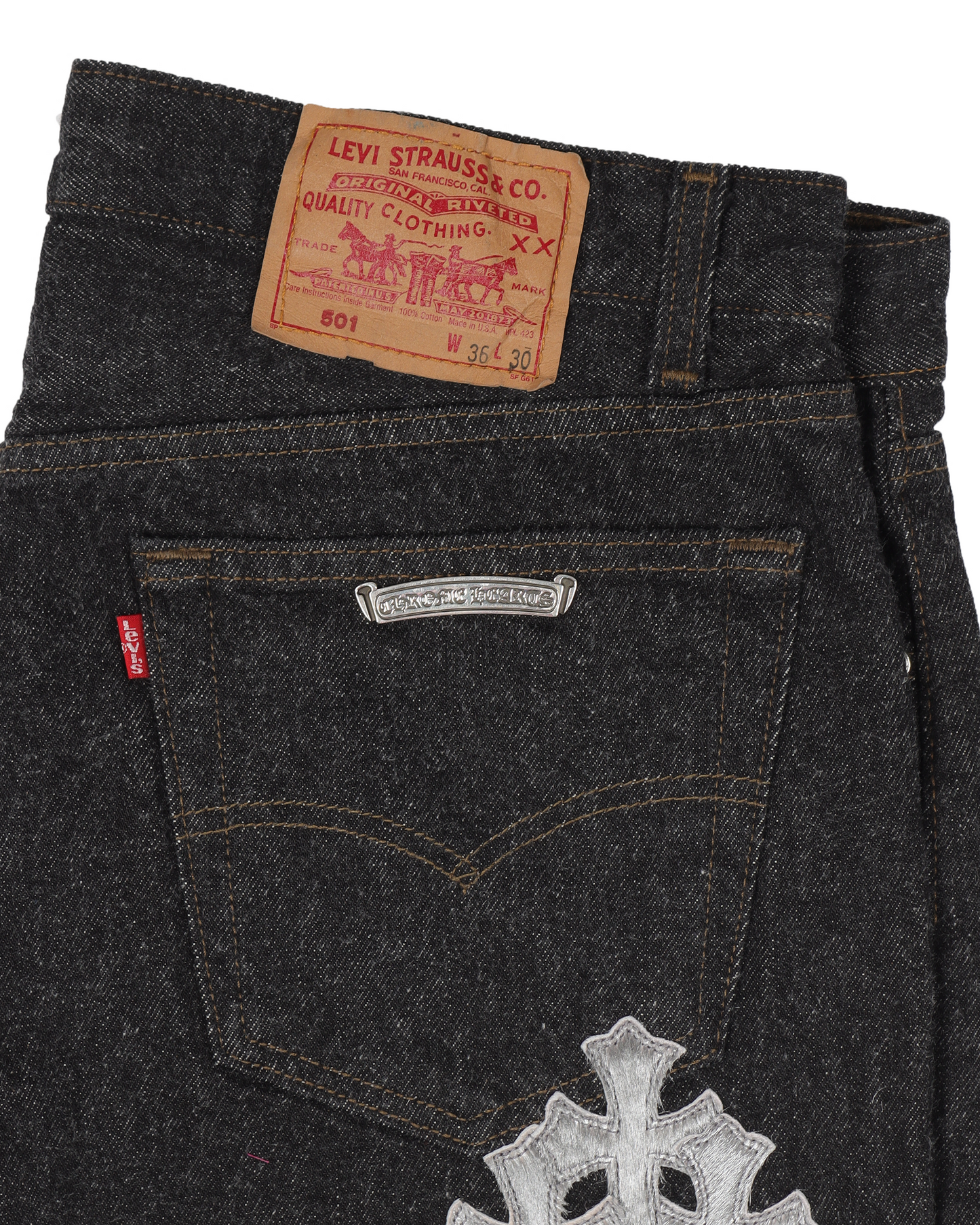 LEVI'S SILVER PONY HAIR CROSS PATCH RAW DENIM