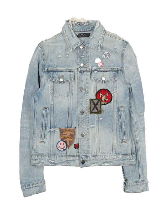 Distressed Van Halen Patched Denim Jacket