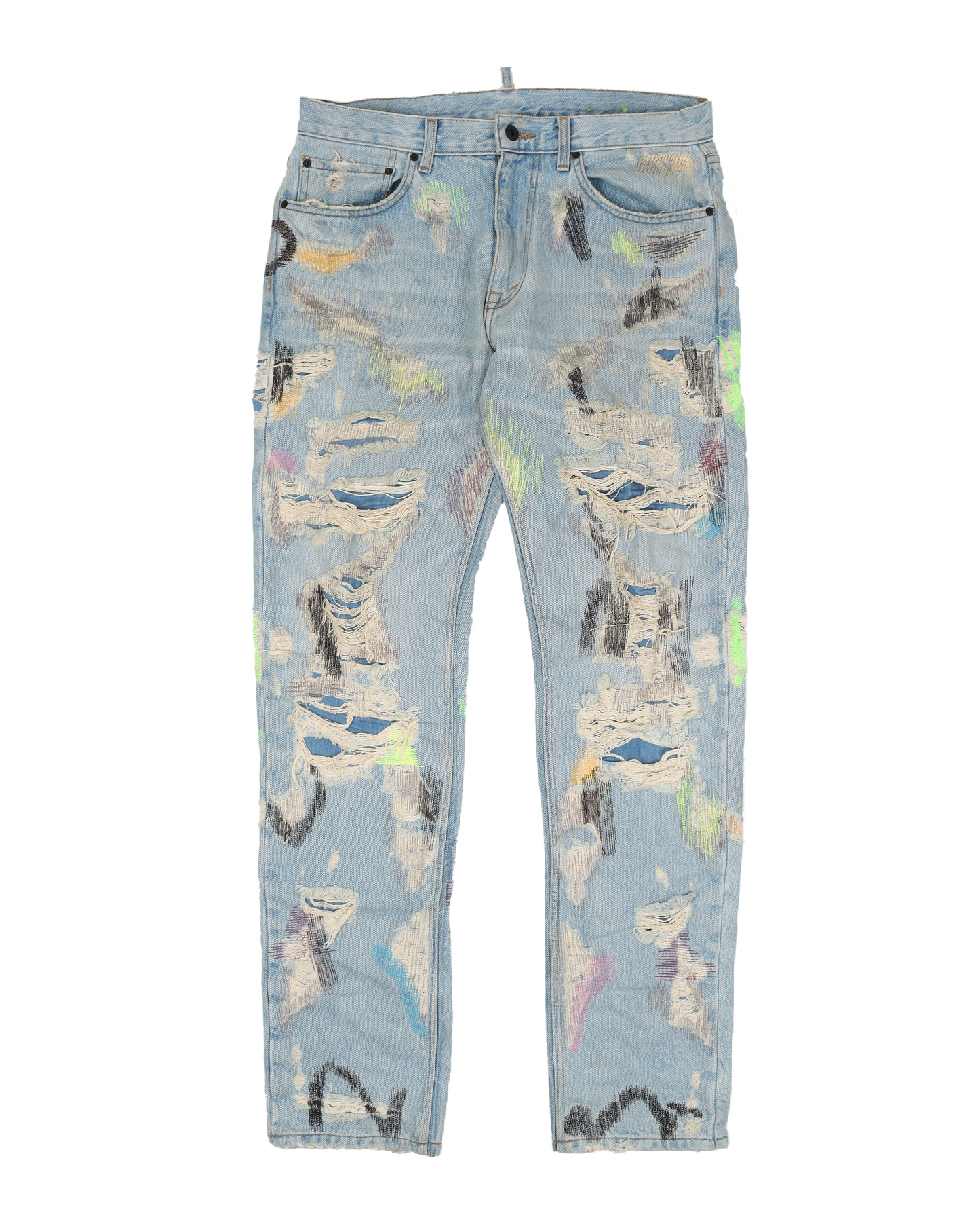 Embroidered & Distressed Denim Black