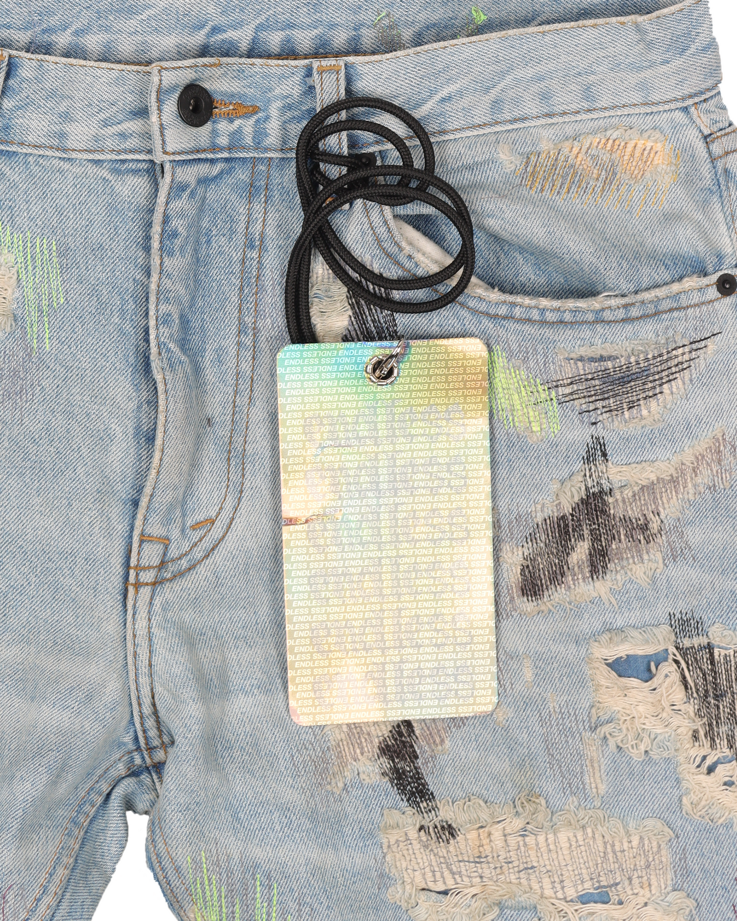 Embroidered & Distressed Denim Black