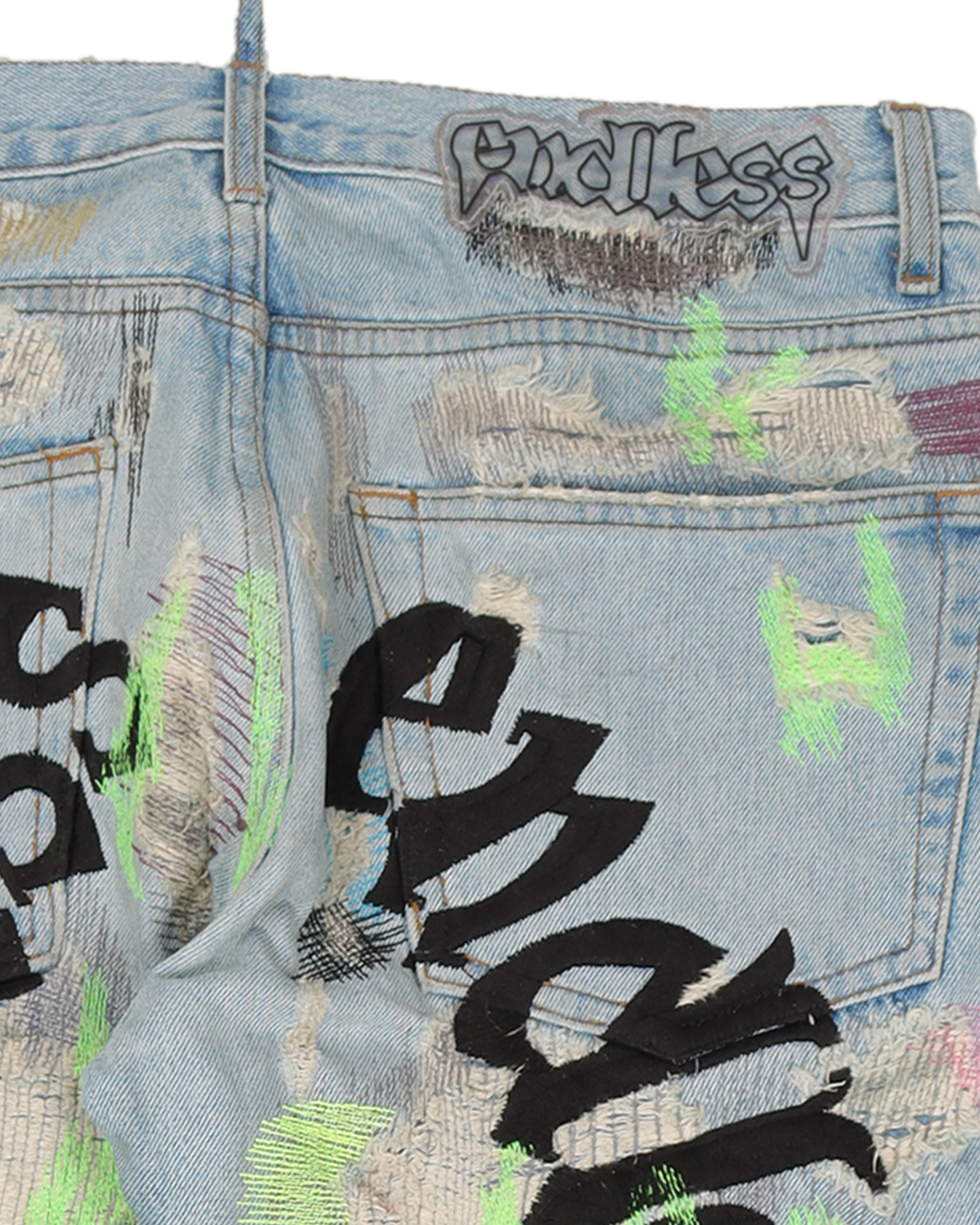 Embroidered & Distressed Denim Black