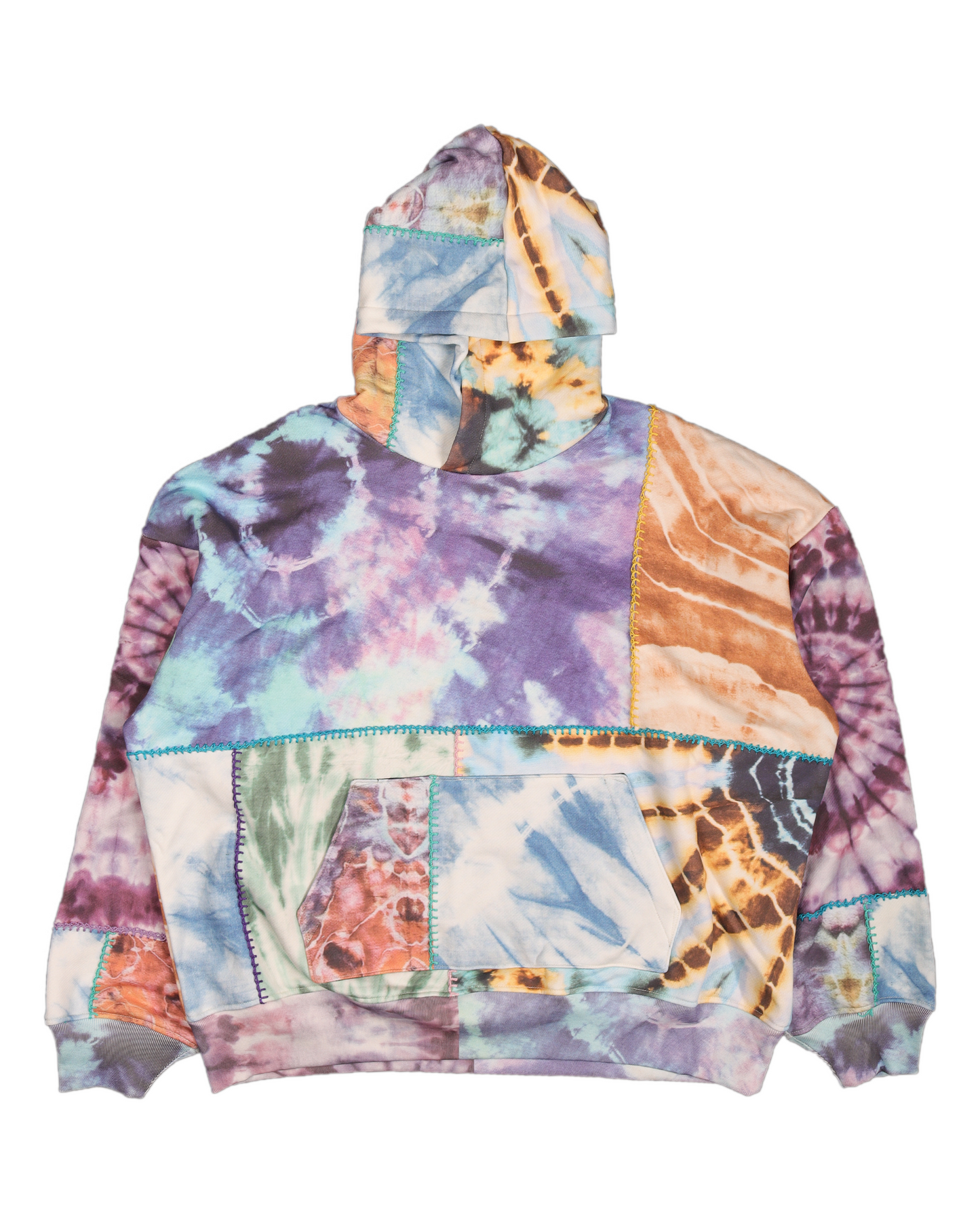 Oversized Tie-Dye Overlock Stitch Paneled Hoodie