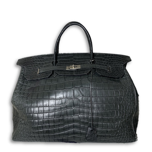 Birkin HAC 55cm Matte Elephant Grey Crocodile Palladium Hardware Bag