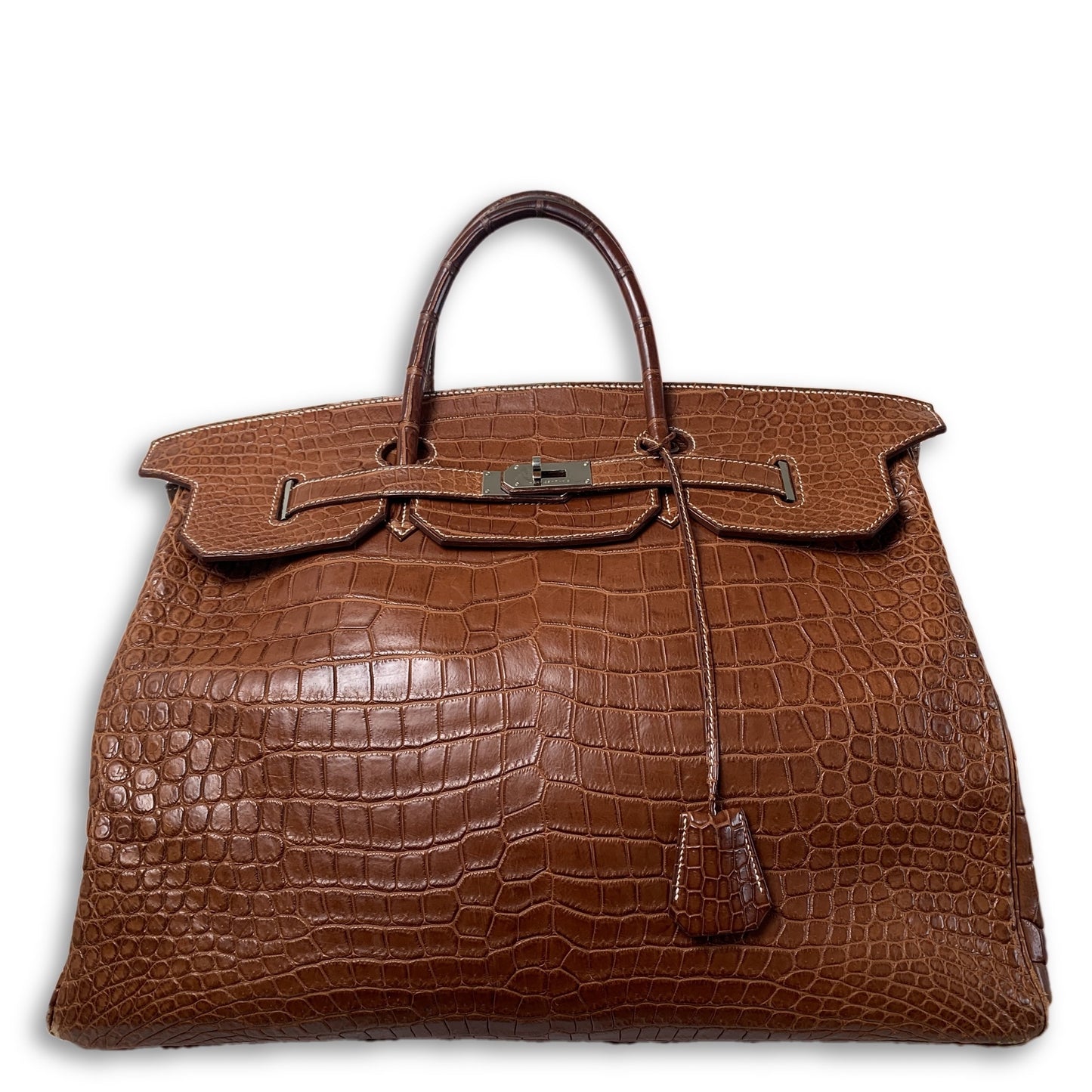 Birkin HAC 50cm Matte Fauve Brown Crocodile Palladium Hardware Bag