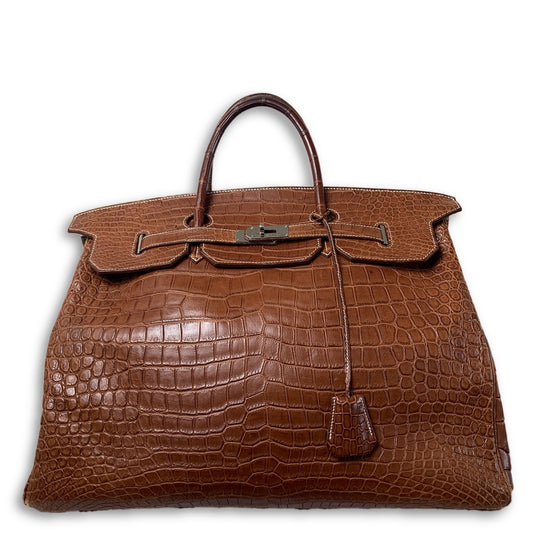 Birkin HAC 50cm Matte Fauve Brown Crocodile Palladium Hardware Bag