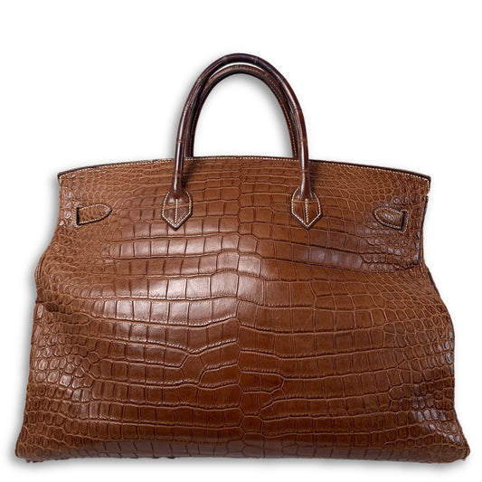 Birkin HAC 50cm Matte Fauve Brown Crocodile Palladium Hardware Bag