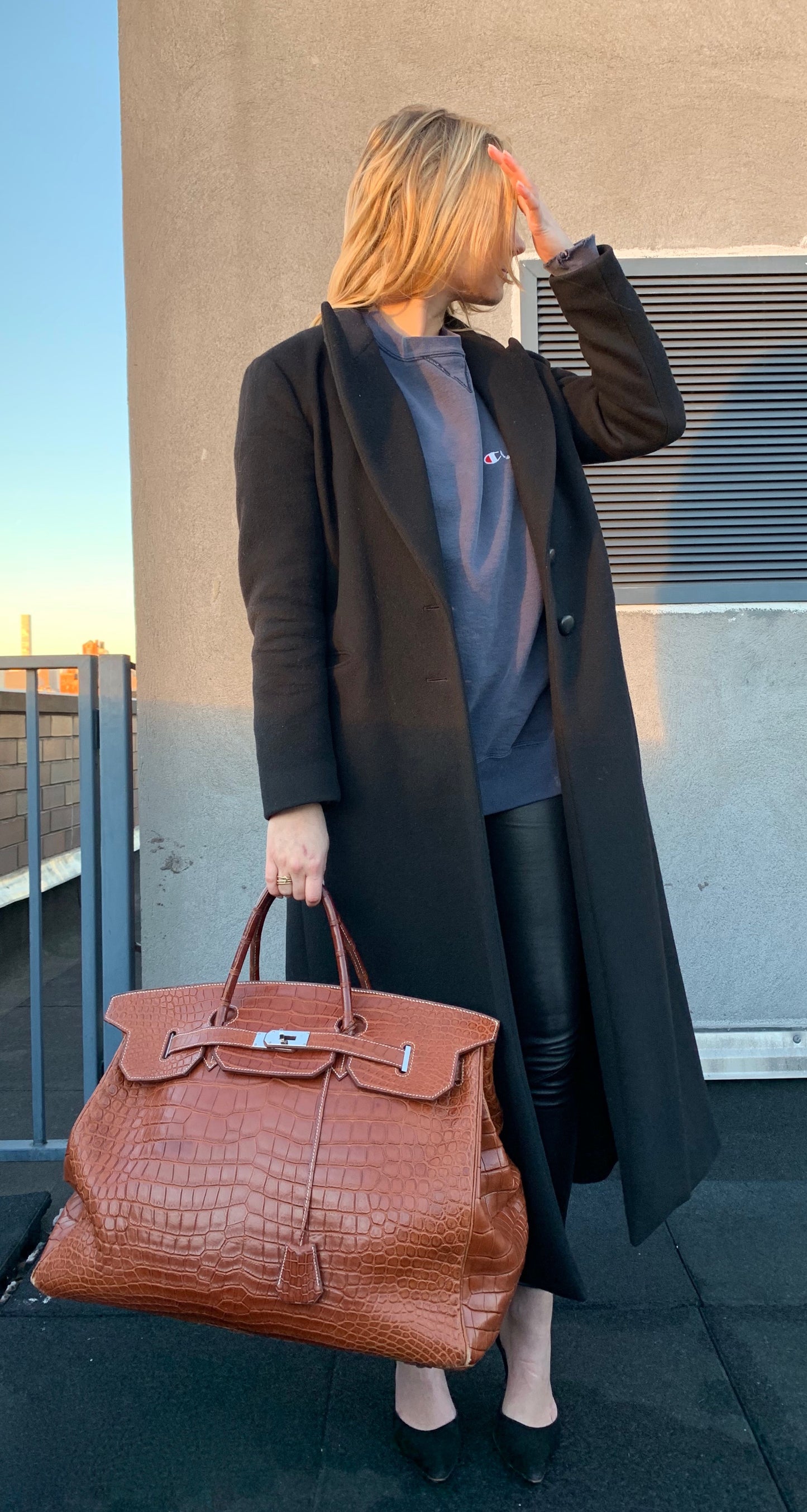 Birkin HAC 50cm Matte Fauve Brown Crocodile Palladium Hardware Bag