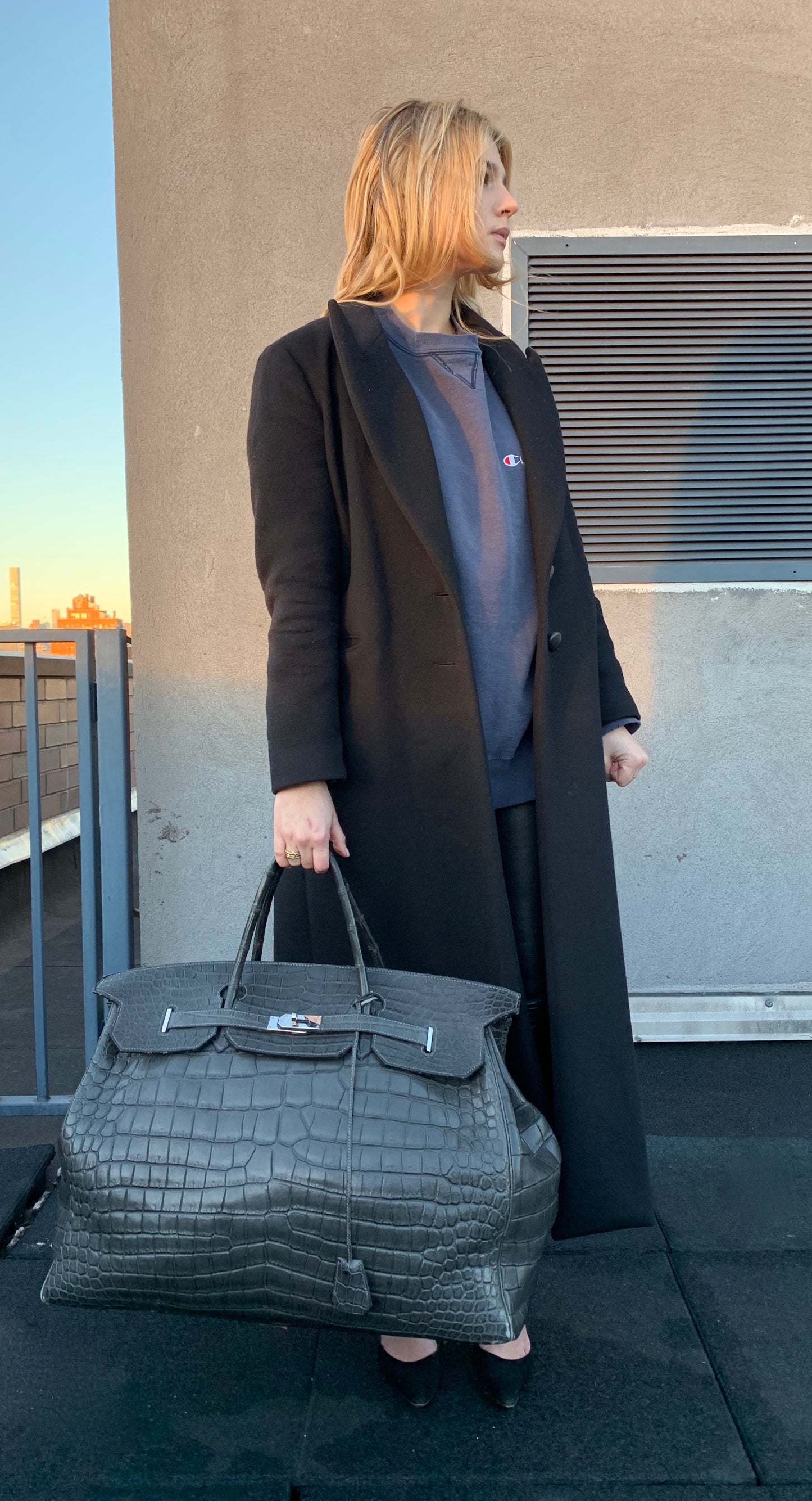 Birkin HAC 55cm Matte Elephant Grey Crocodile Palladium Hardware Bag