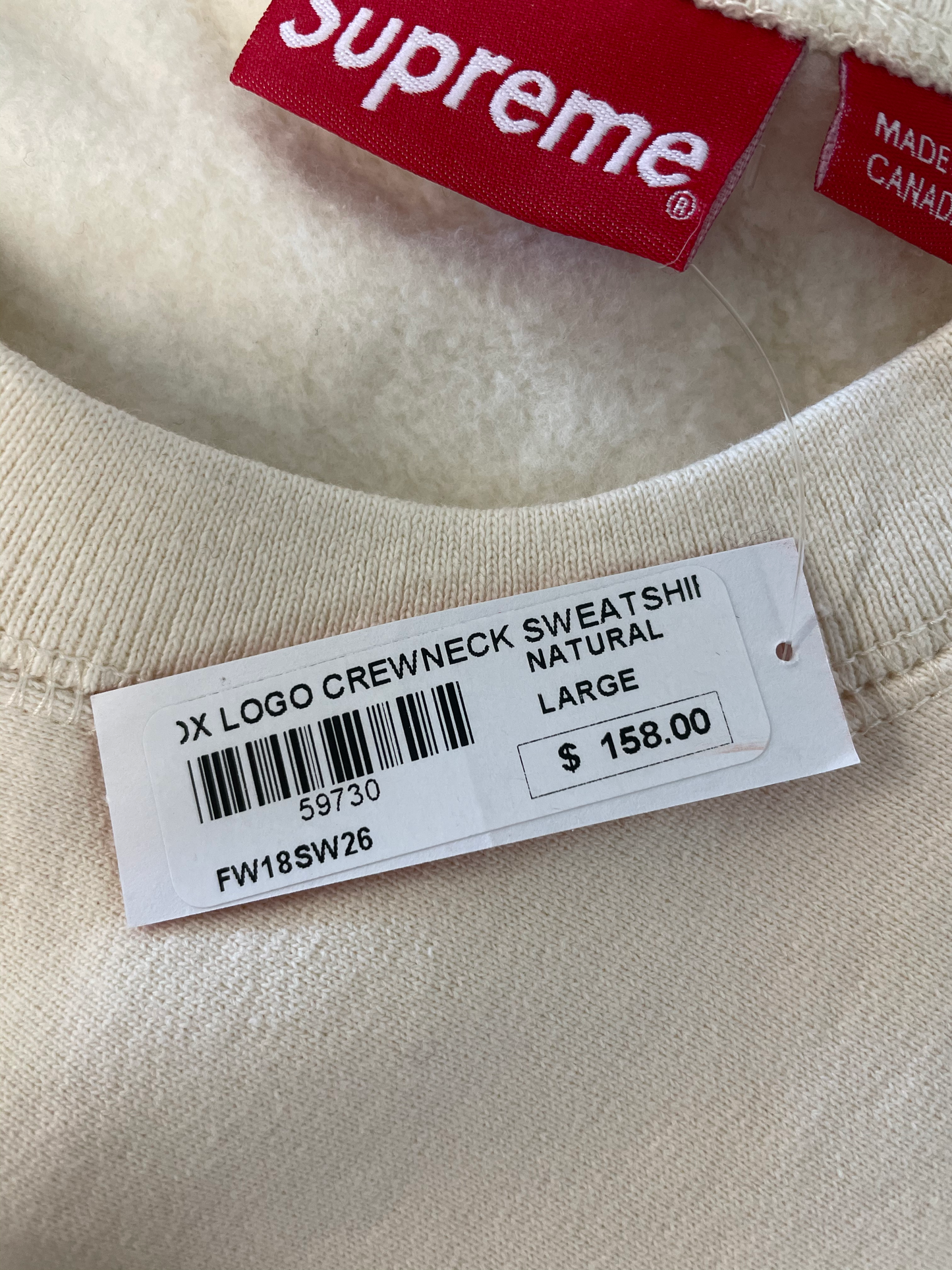FW18 Box Logo Sweatshirt w/ Tags (Natural)