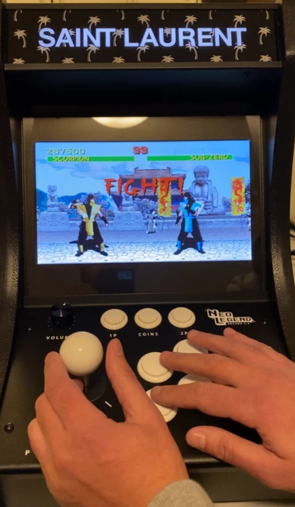 Neo Legend Retro Arcade Machine with Palm Trees and a Checkered Pattern