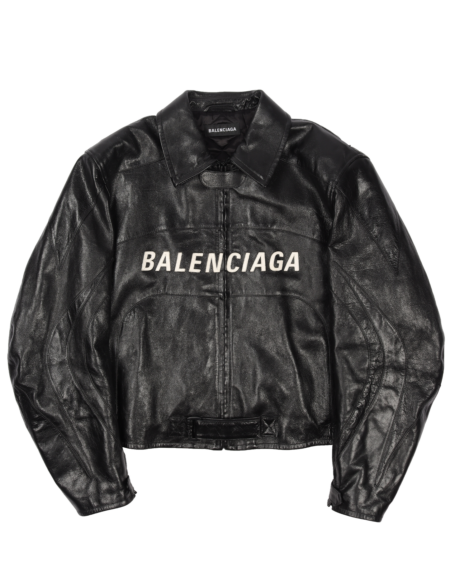Contrast Logo Buffalo Leather Motorcycle Jacket