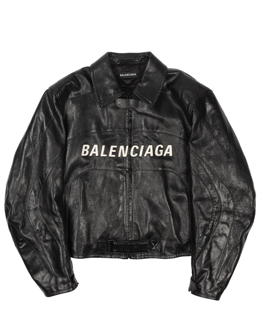 Contrast Logo Buffalo Leather Motorcycle Jacket