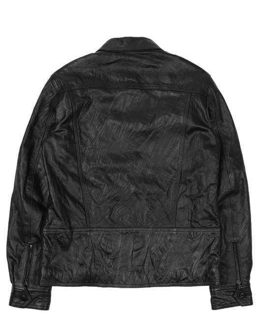 Noir 04 Leather Zip-Up Trucker Jacket