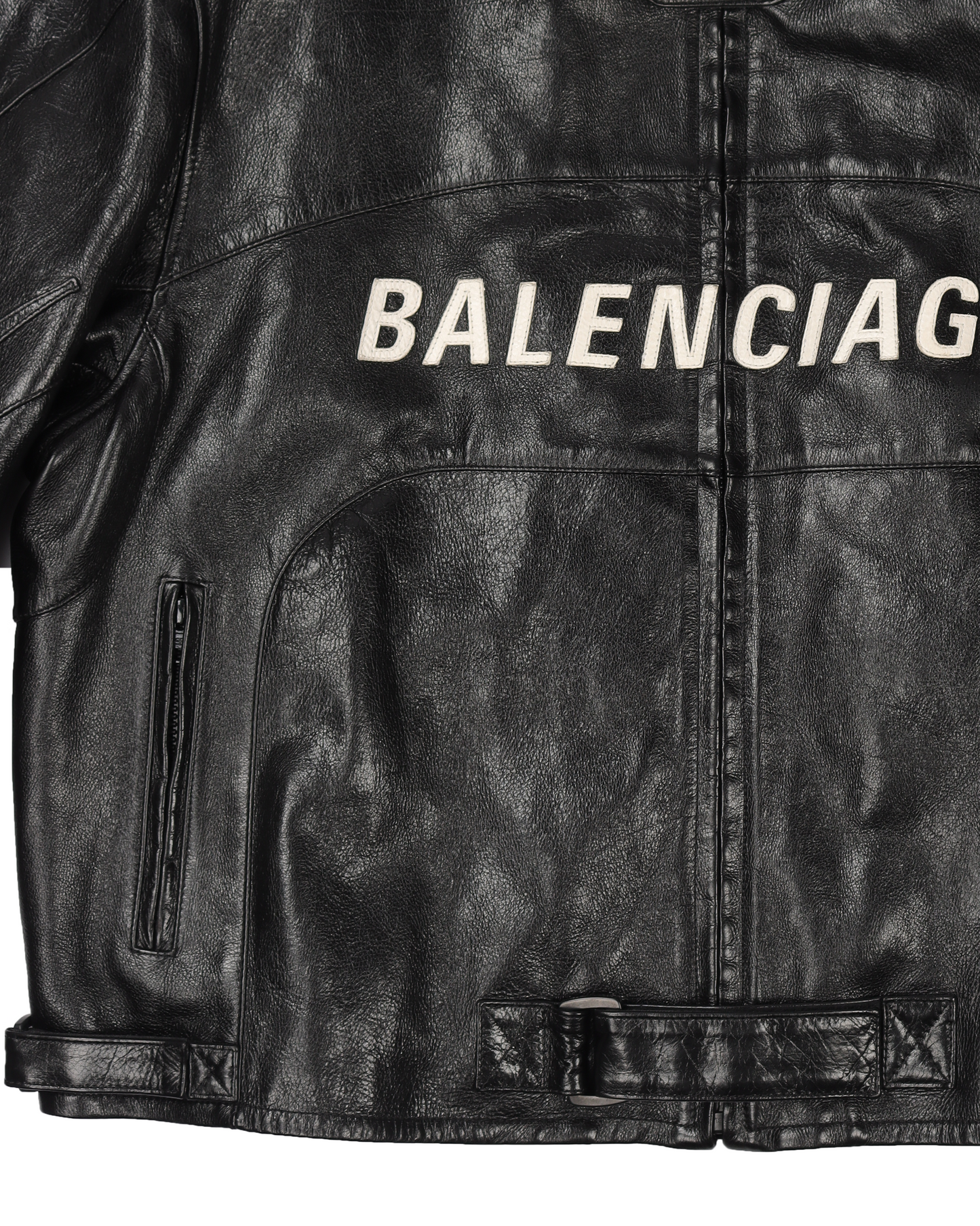 Contrast Logo Buffalo Leather Motorcycle Jacket