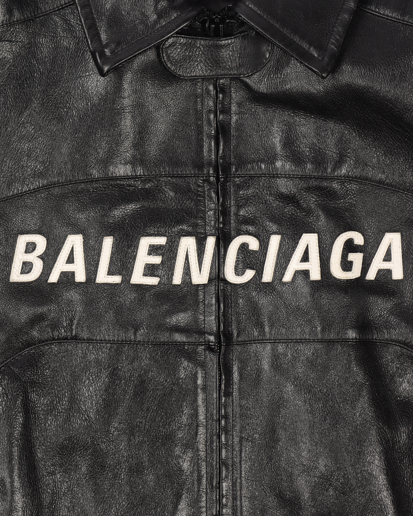 Contrast Logo Buffalo Leather Motorcycle Jacket