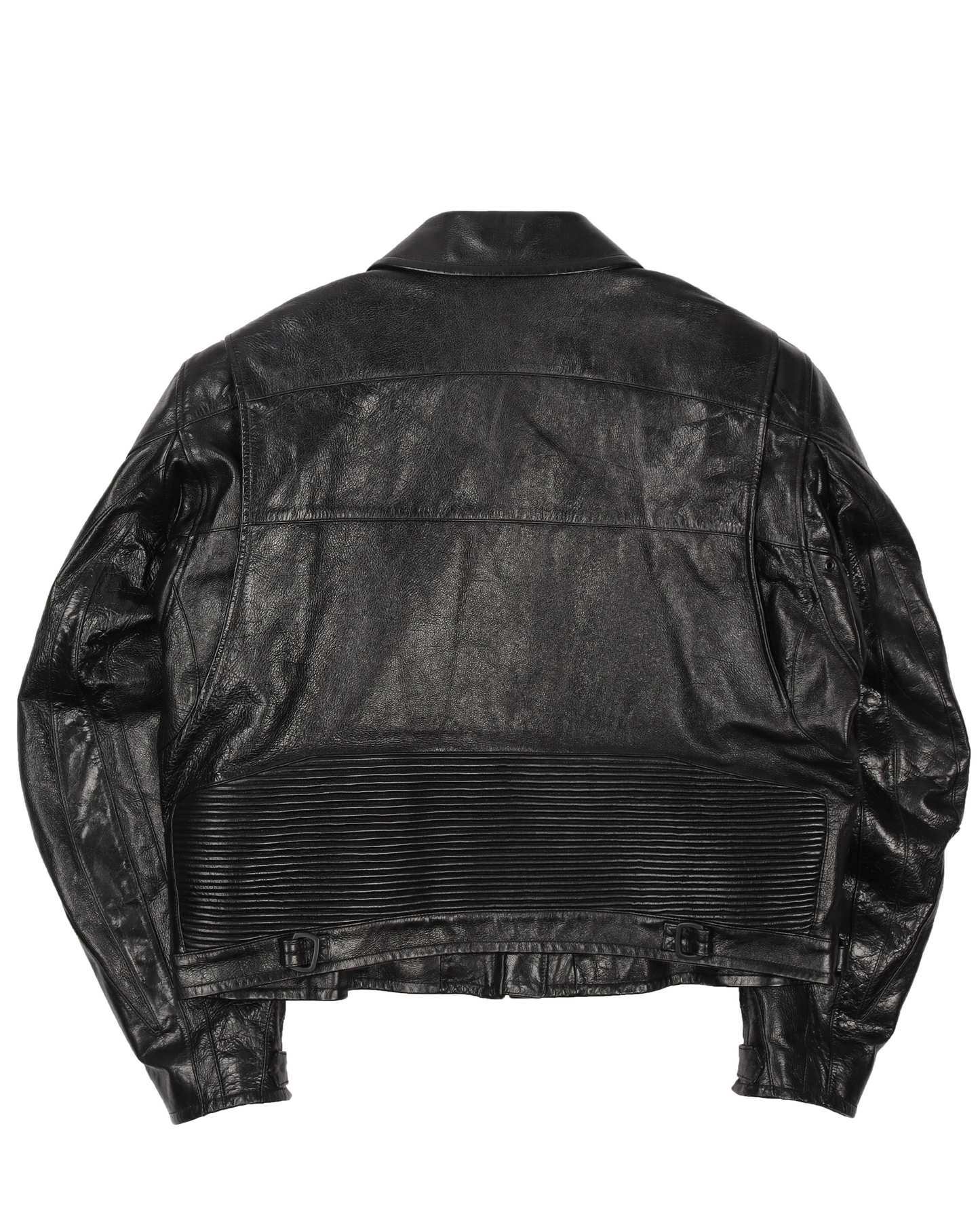 Contrast Logo Buffalo Leather Motorcycle Jacket