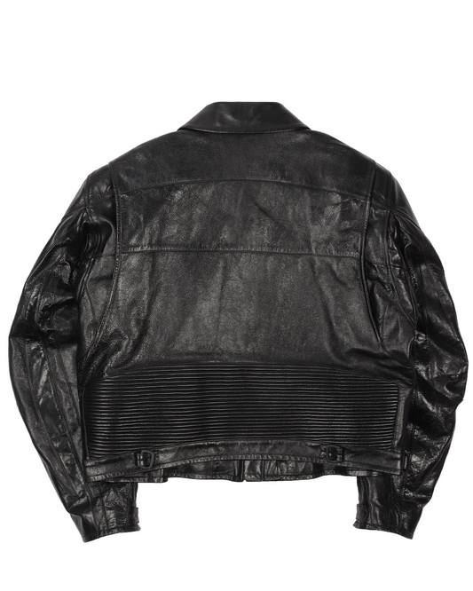 Contrast Logo Buffalo Leather Motorcycle Jacket