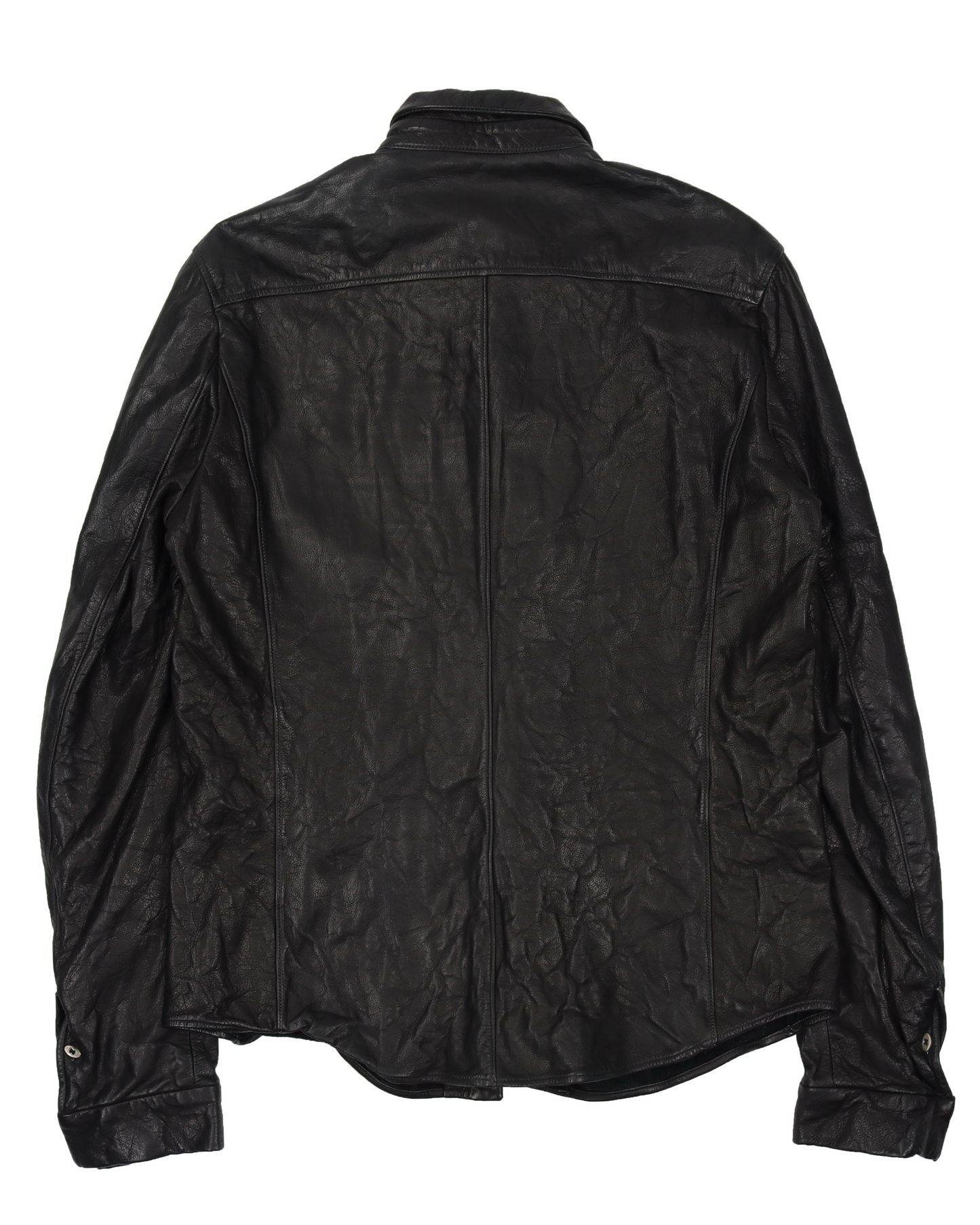 Black Washable Leather Button-Up Shirt