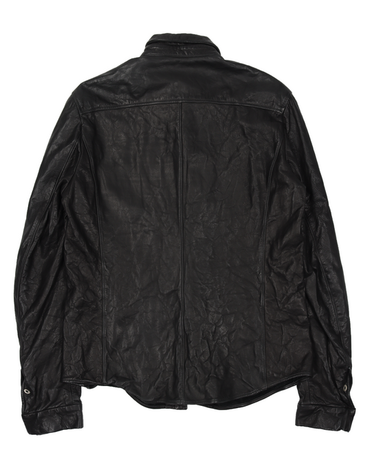 Black Washable Leather Button-Up Shirt
