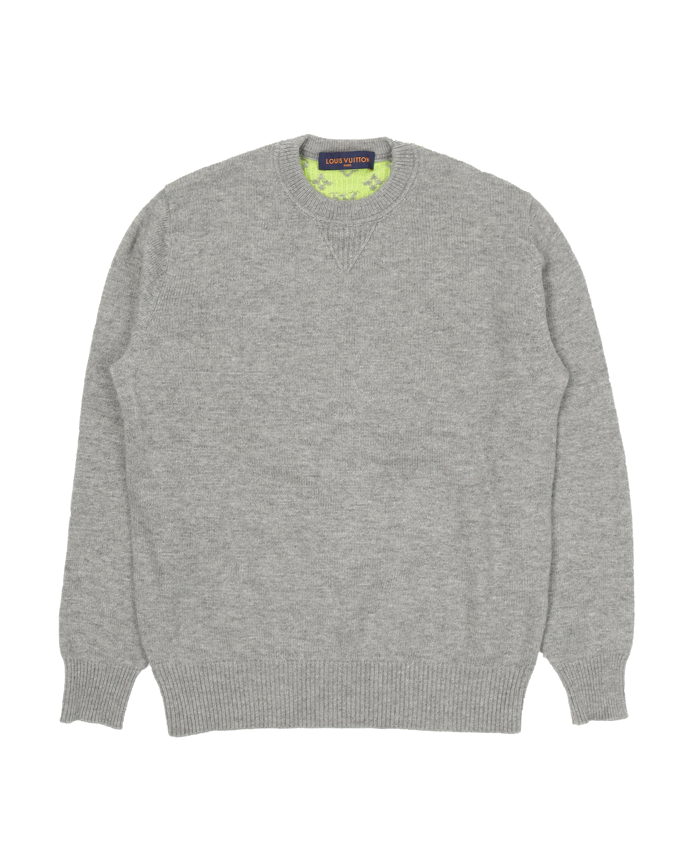 Louis Vuitton half & half monogram sweater cashmere 100% S gray &  neon yellow