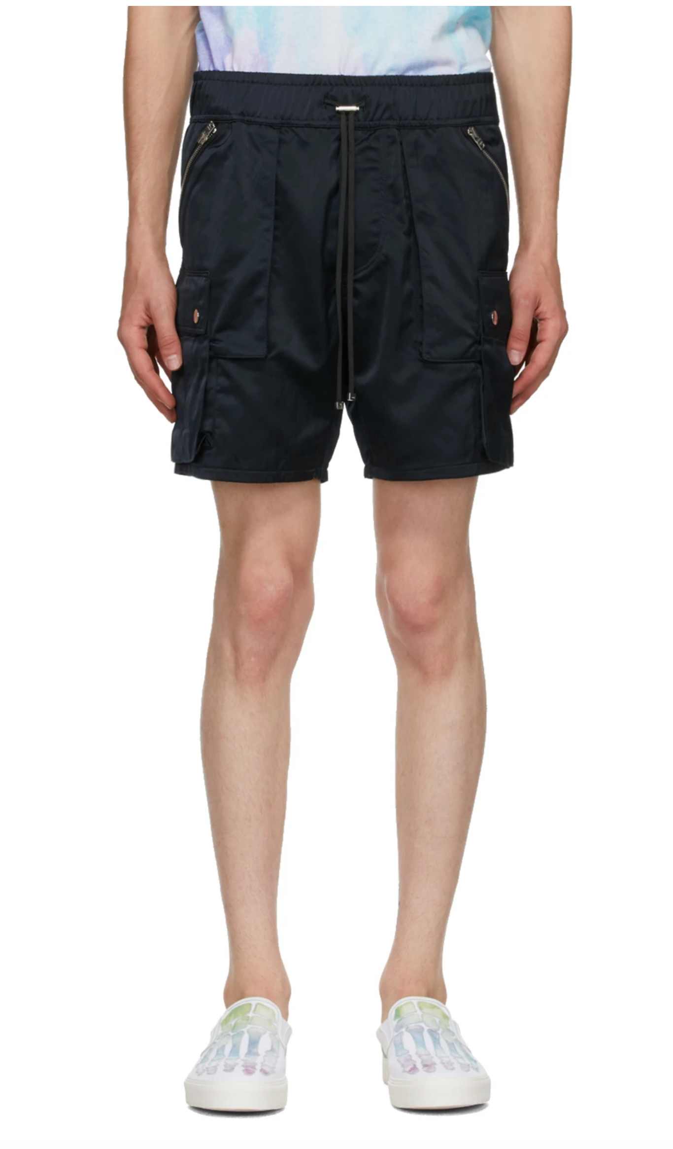 Black Satin Cargo Shorts