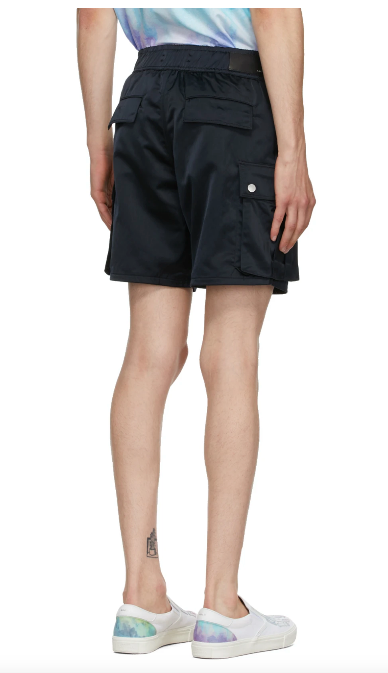 Black Satin Cargo Shorts