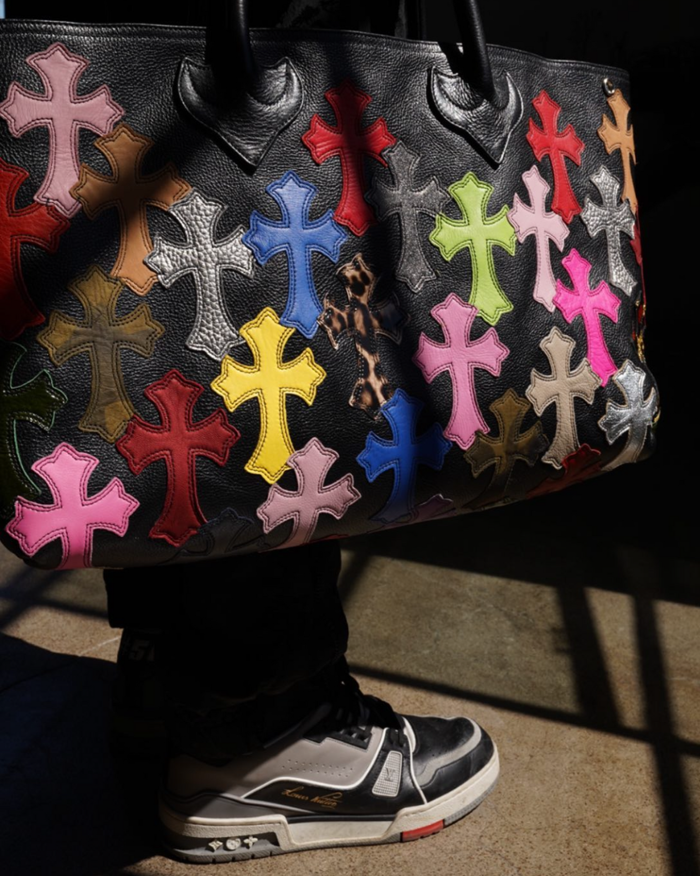 All-Over Cross Patch Leather Bag