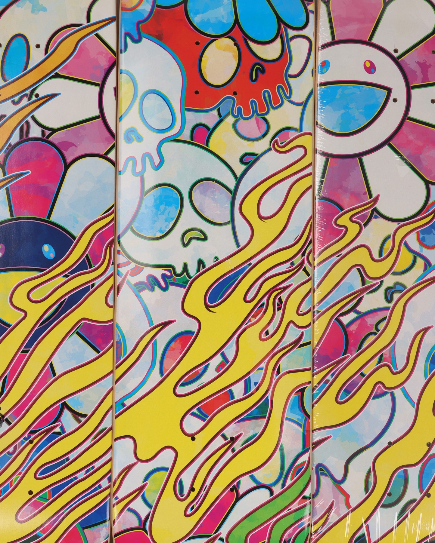 Takashi Murakami Flaming Skull Skate Decks (Set of Three), 2018
