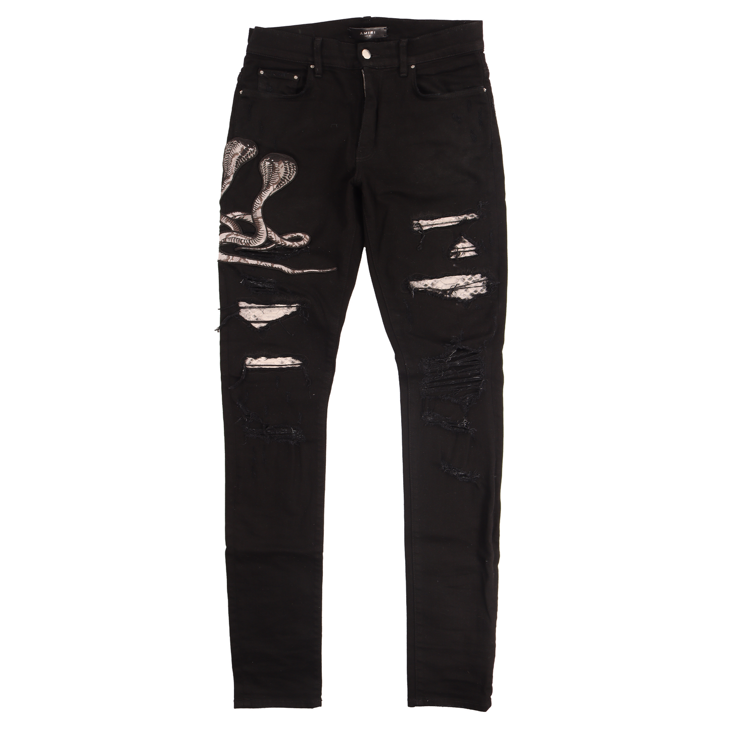 Python Embroidered Distressed Denim
