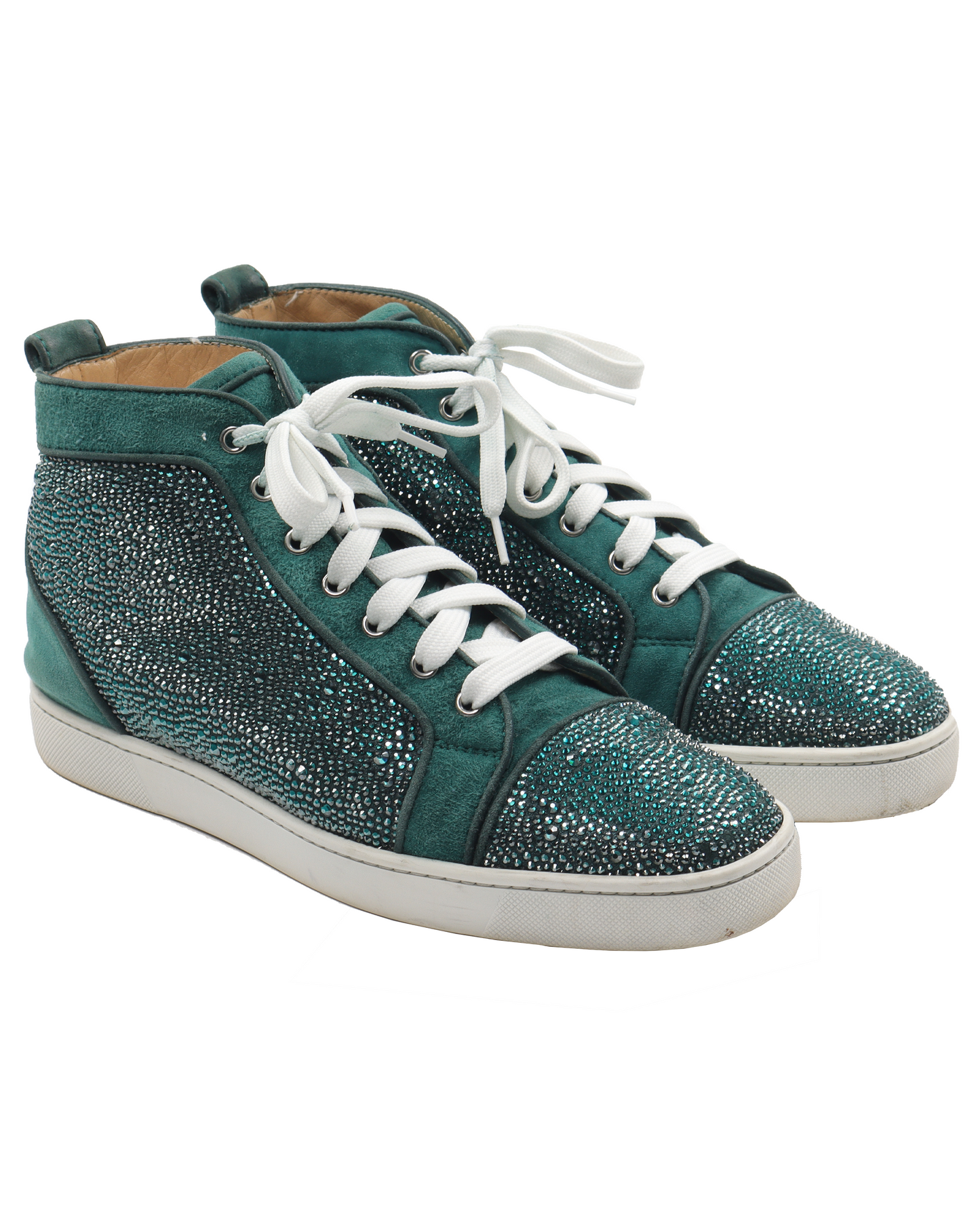 Louis Rhinestone Green Flat Suede
