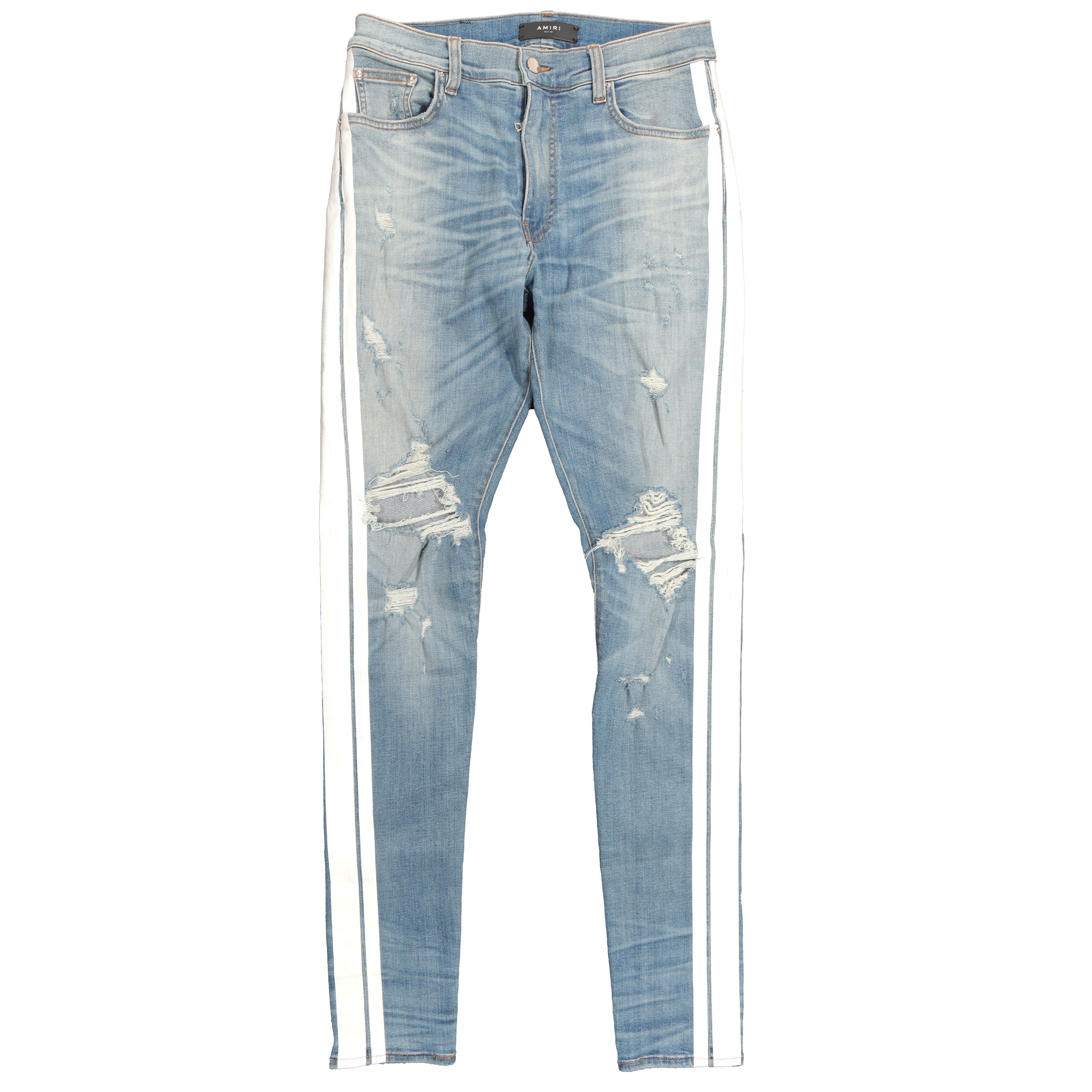 Distressed track denim 2024 jeans