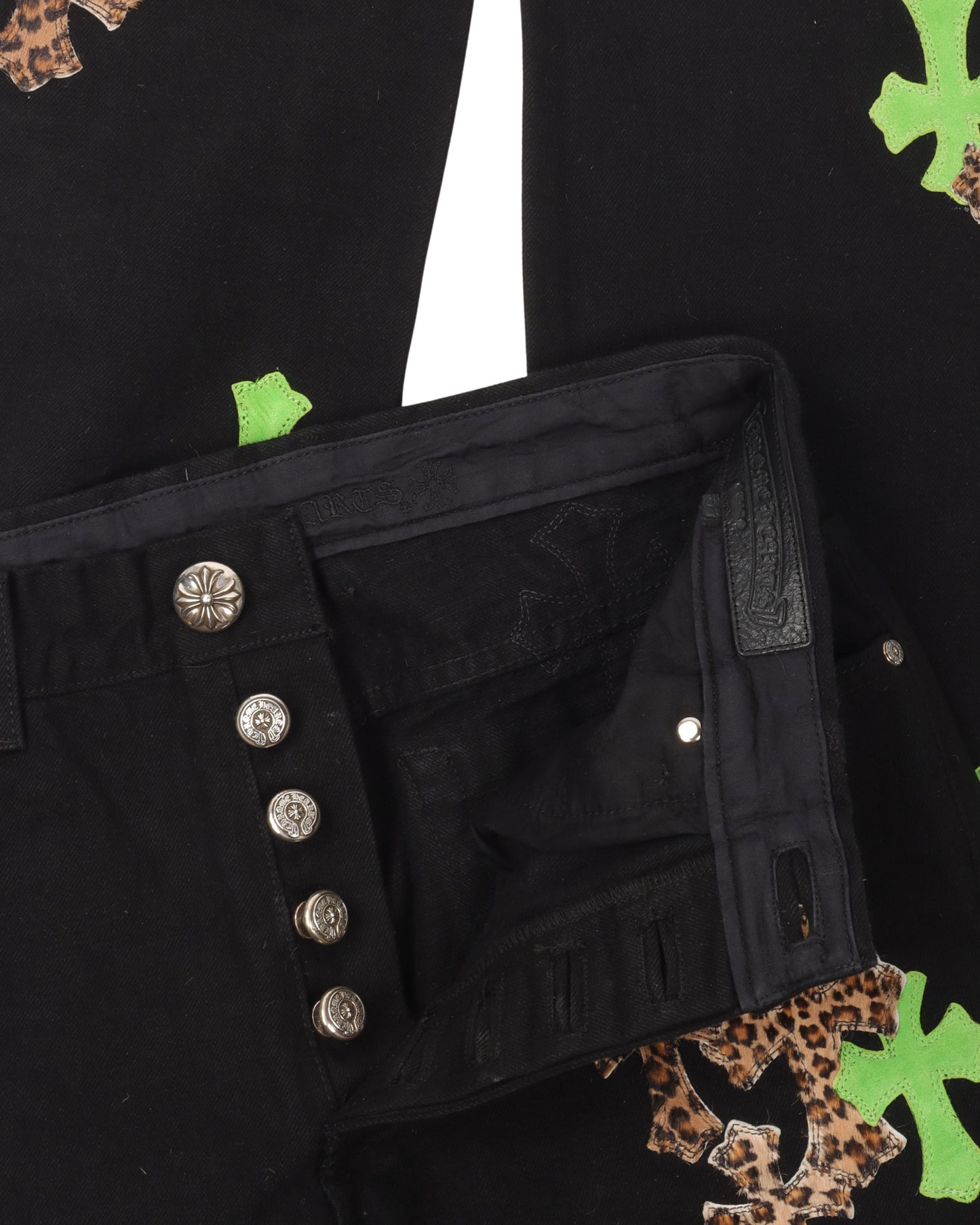 Leopard Cross Patch Jeans w/ 35 Patches