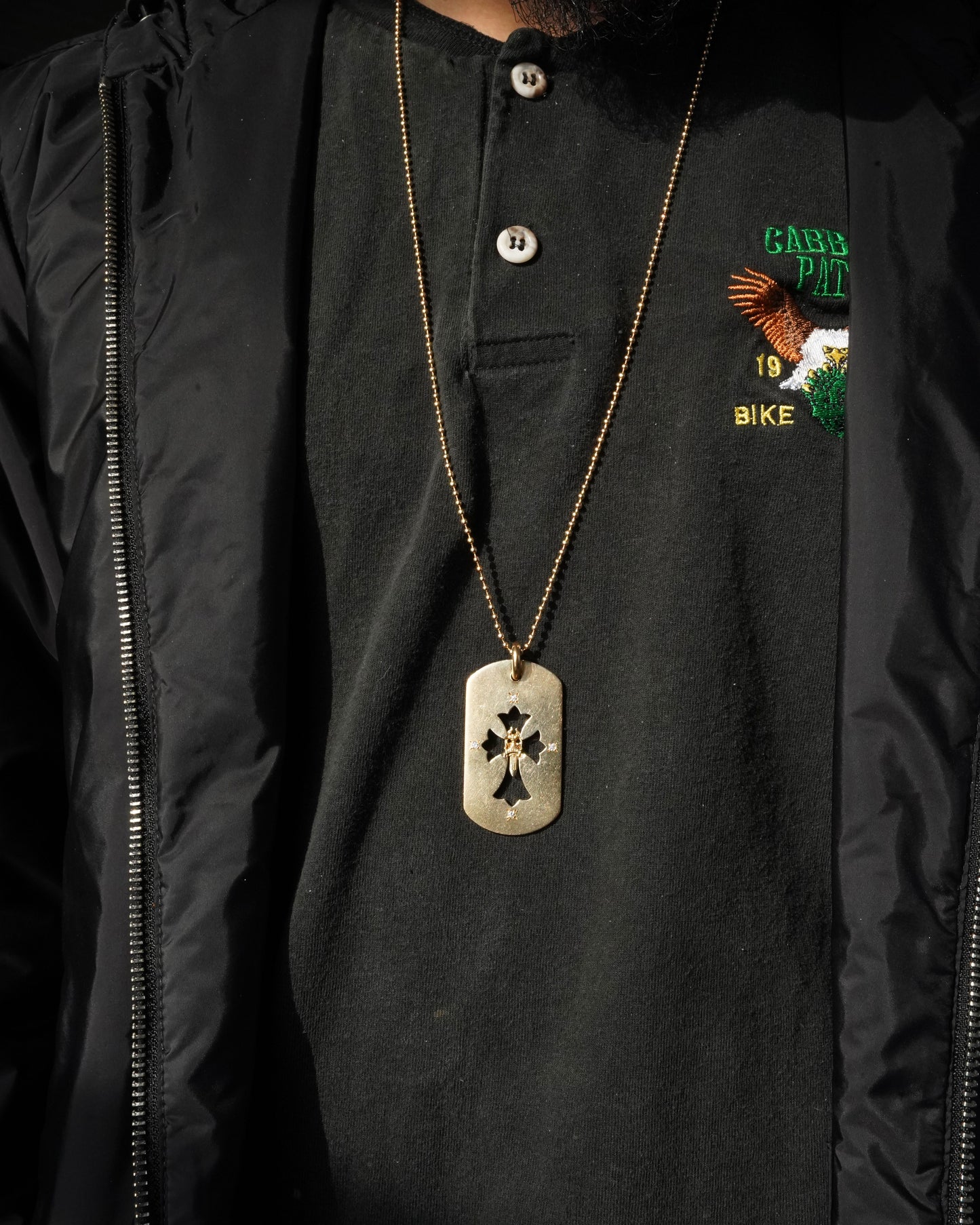 Gold & Diamond Dog Tag with Chain Link