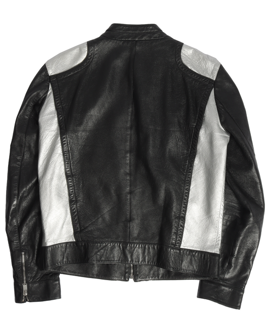 Silver-Trimmed Leather Motorcycle Jacket