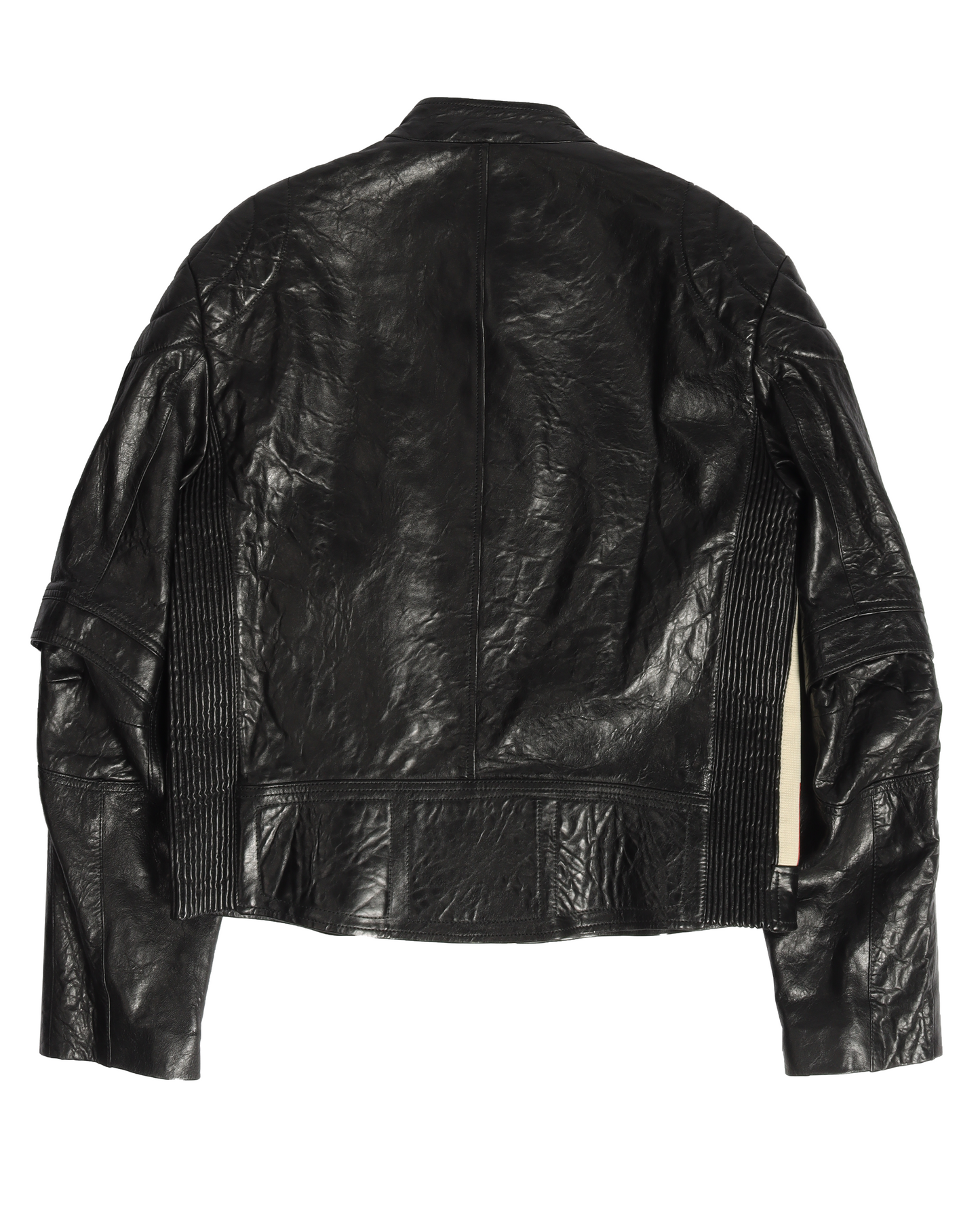 Stripe-Trimmed Leather Motorcycle Jacket