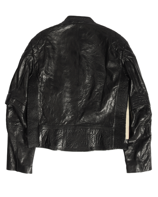 Stripe-Trimmed Leather Motorcycle Jacket