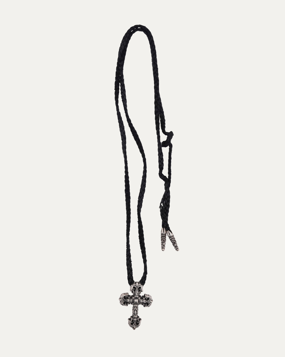 Filigree Cross Pendant with Braided Leather Necklace