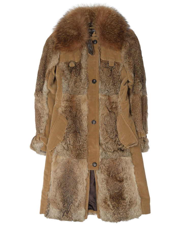 AW04 Rabbit Fur and Corduroy Coat
