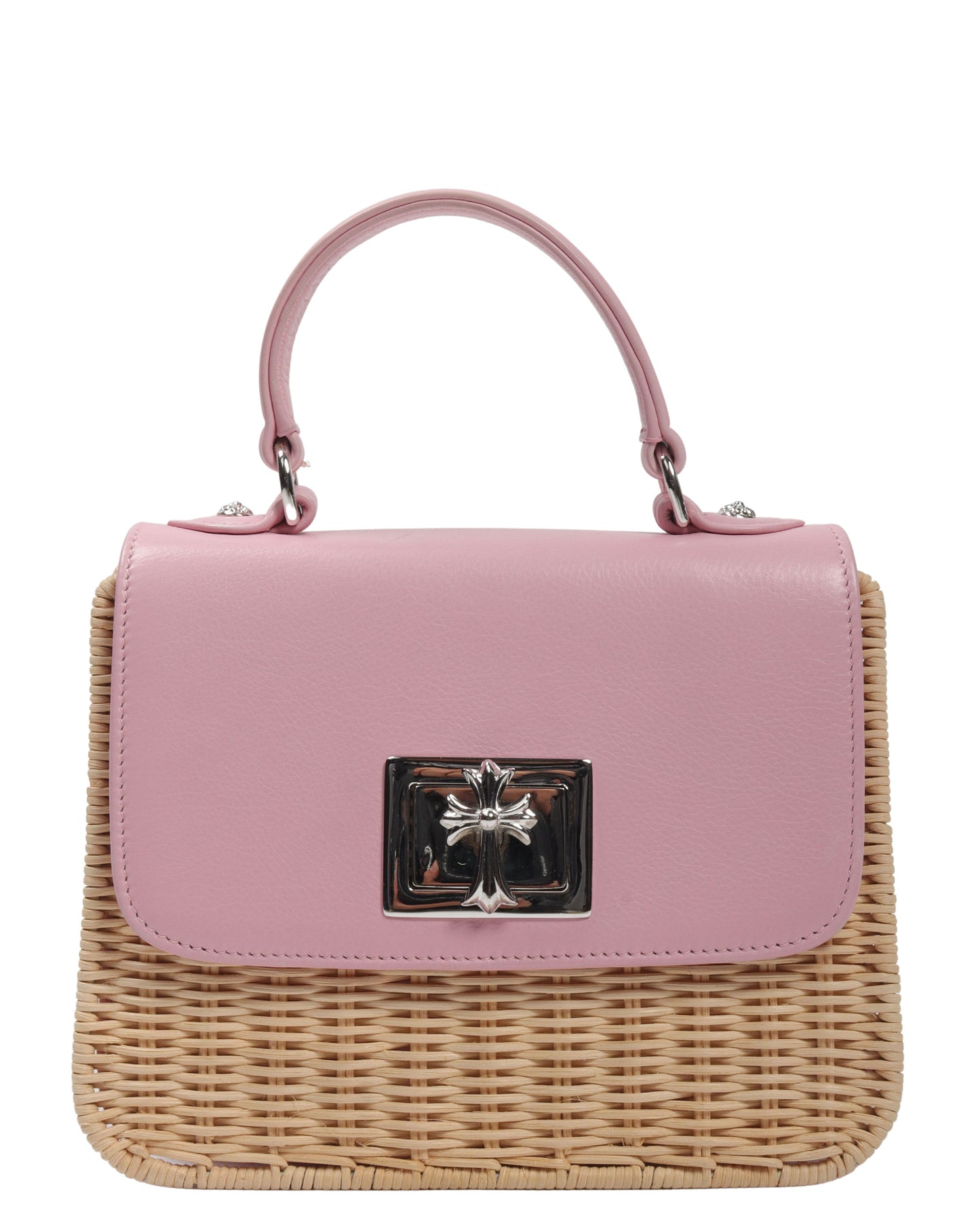 Basket-Weave Leather Accordion Wicker Bag