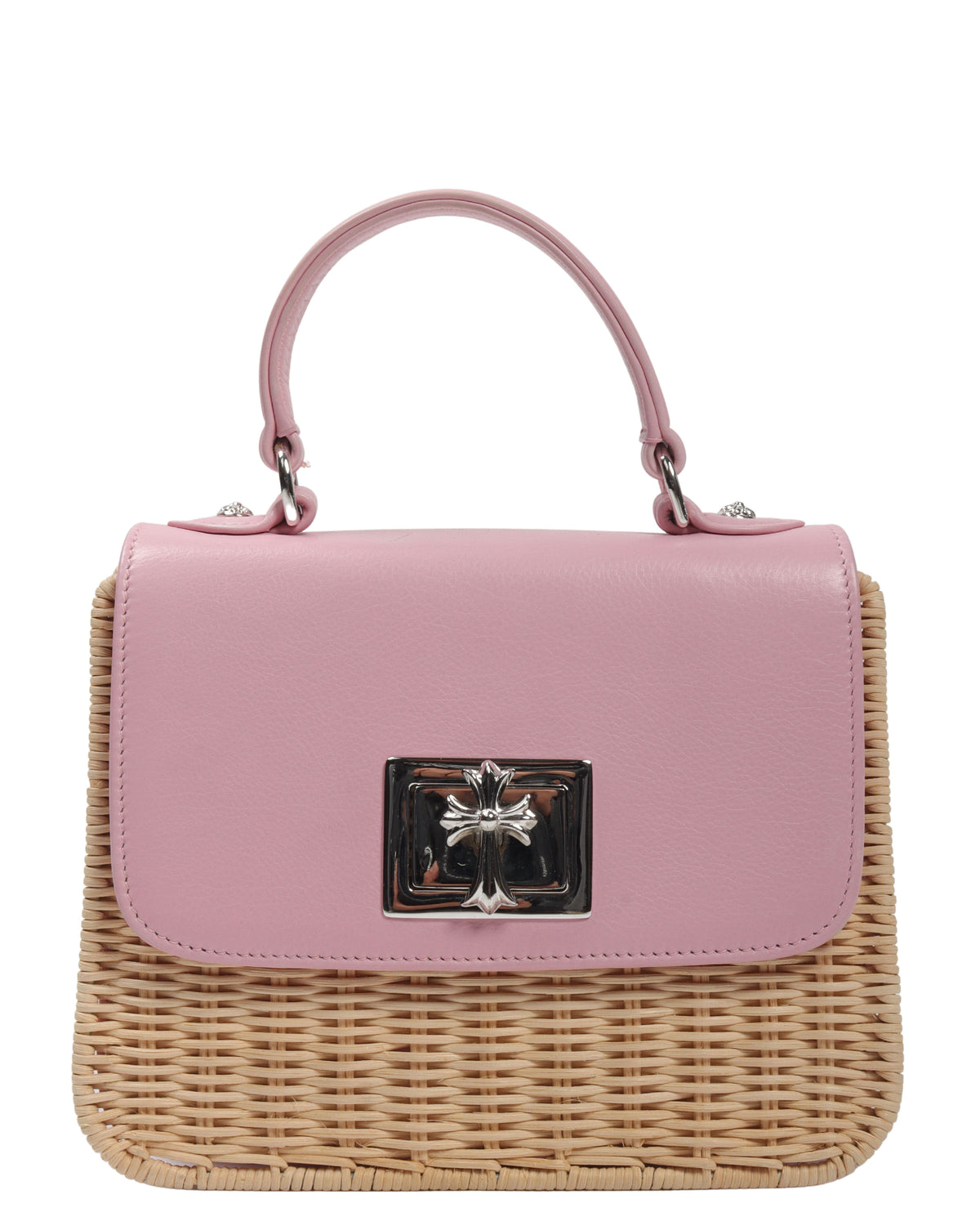 Basket-Weave Leather Accordion Wicker Bag