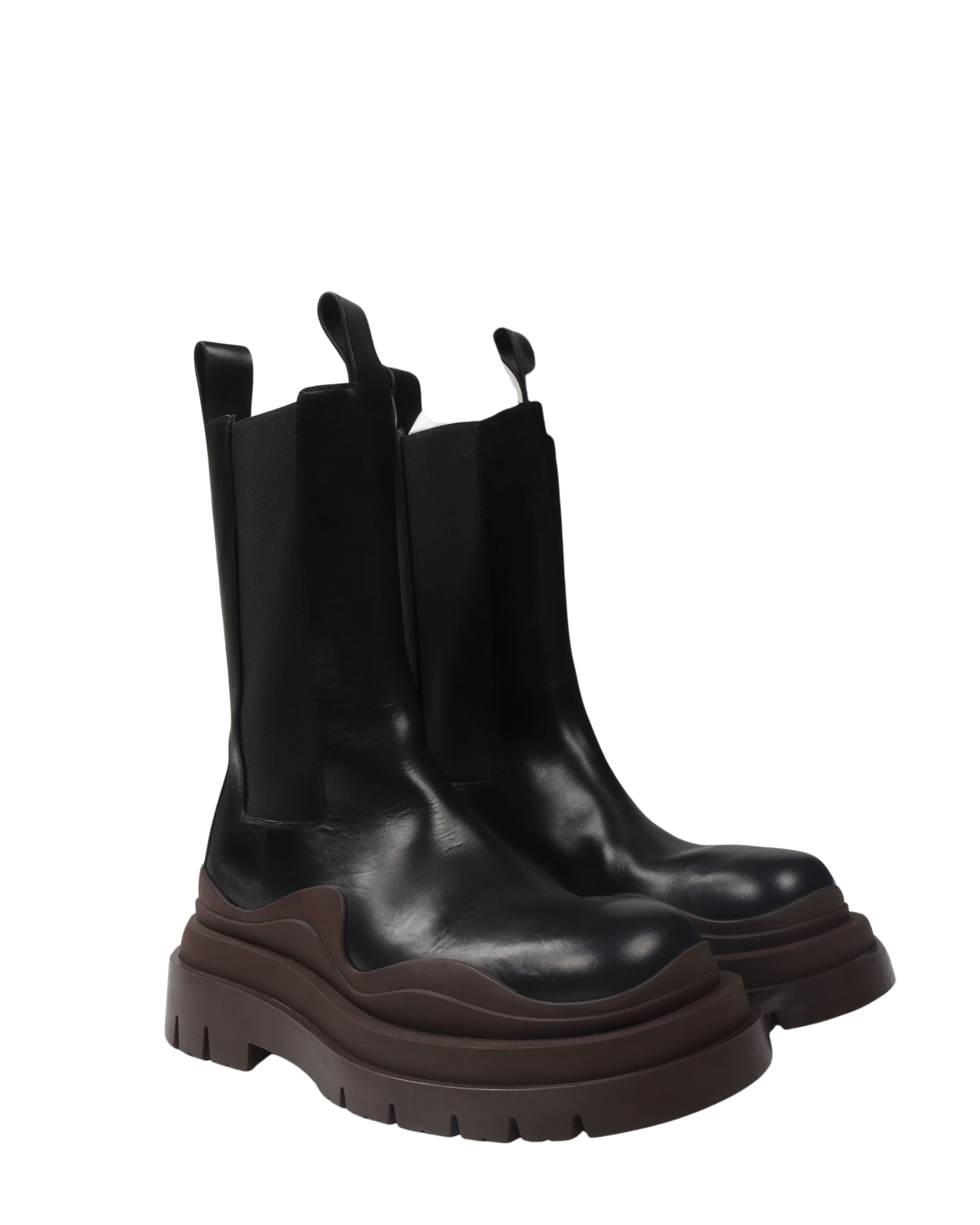 Leather Contrast Sole Tire Boots