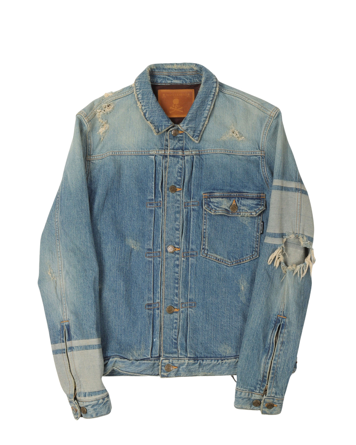 Distressed Jacquard Stripes Denim Jacket