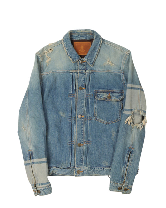 Distressed Jacquard Stripes Denim Jacket