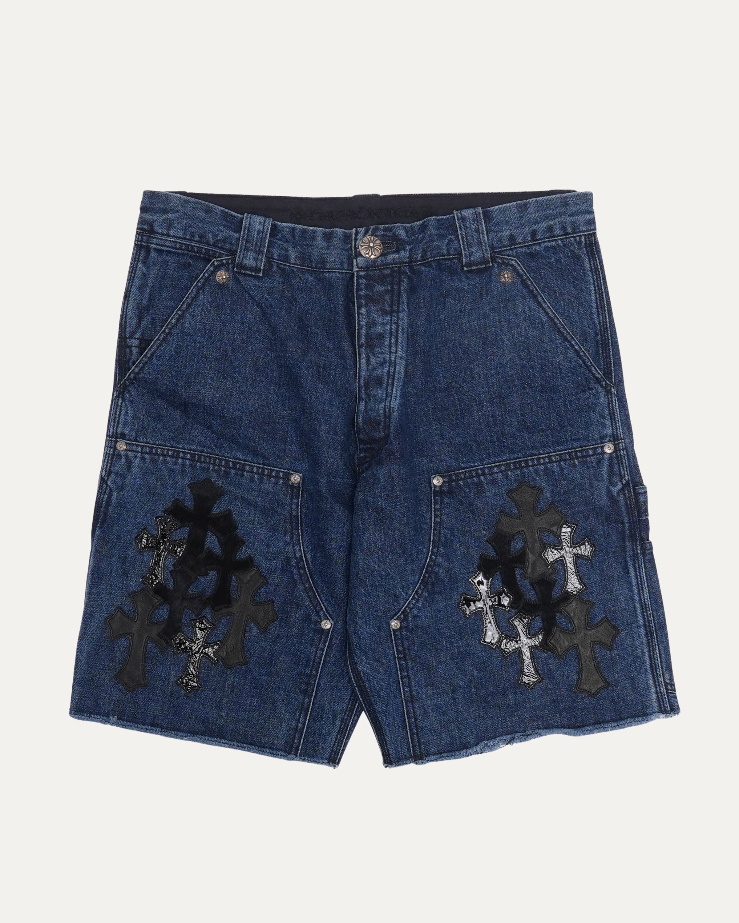 Chrome Hearts Turbo Diesel Cross Patch Double Knee Jean Shorts